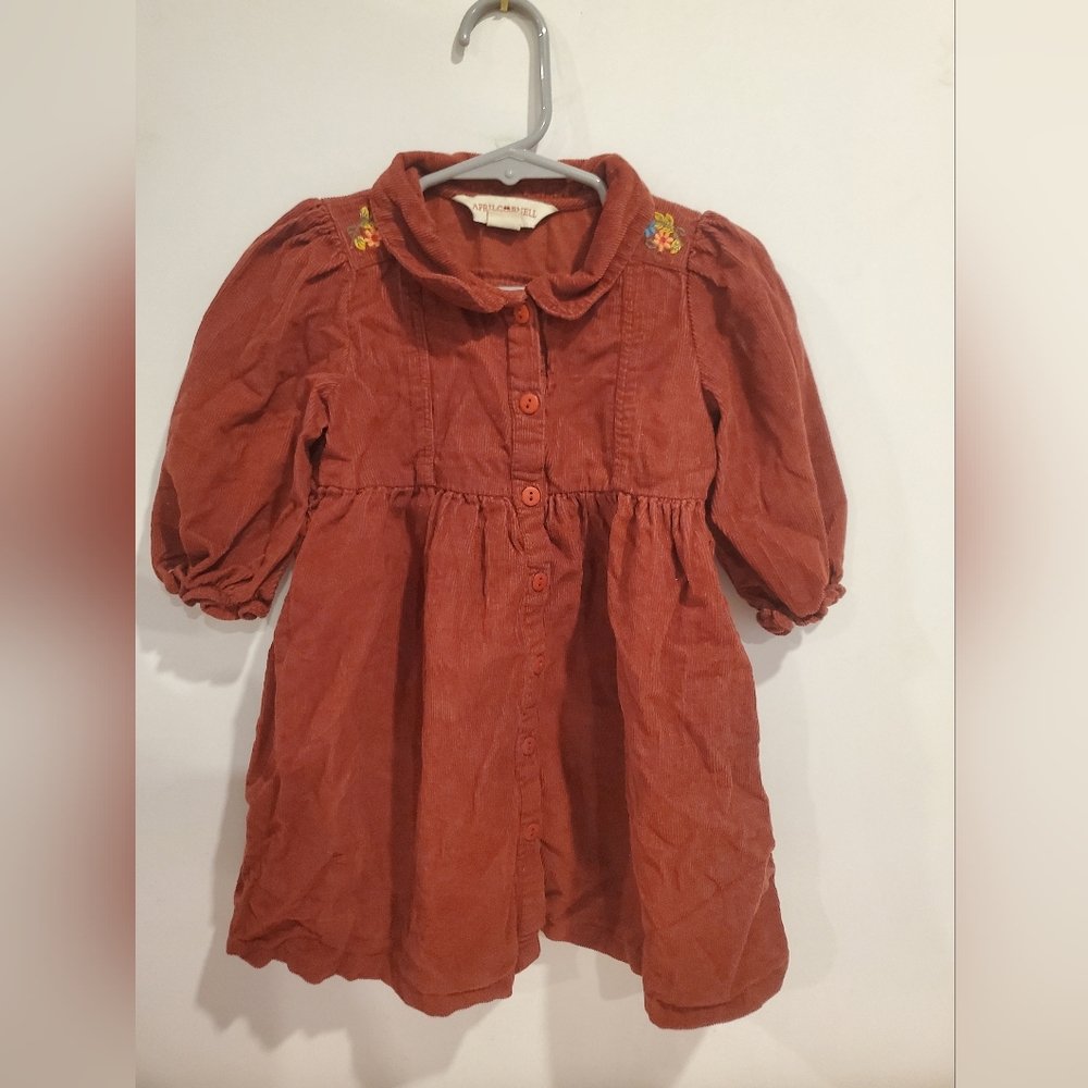 April Cornell 12-18 Month Corduroy Button-Front Dress with Embroidered Shoulders